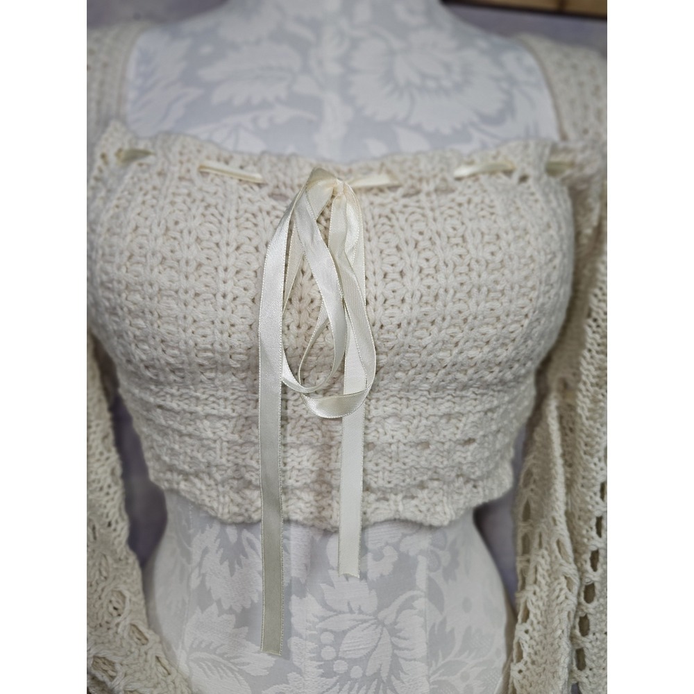 Kawaii Summer Crochet Solid Color Hollow Knit Cropped Sweater, School Sz 4 Small - Picture 3 of 13